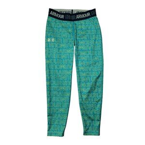 Under Armour HeatGear Ankle Leggings Green LOGO Girls Youth Large YL